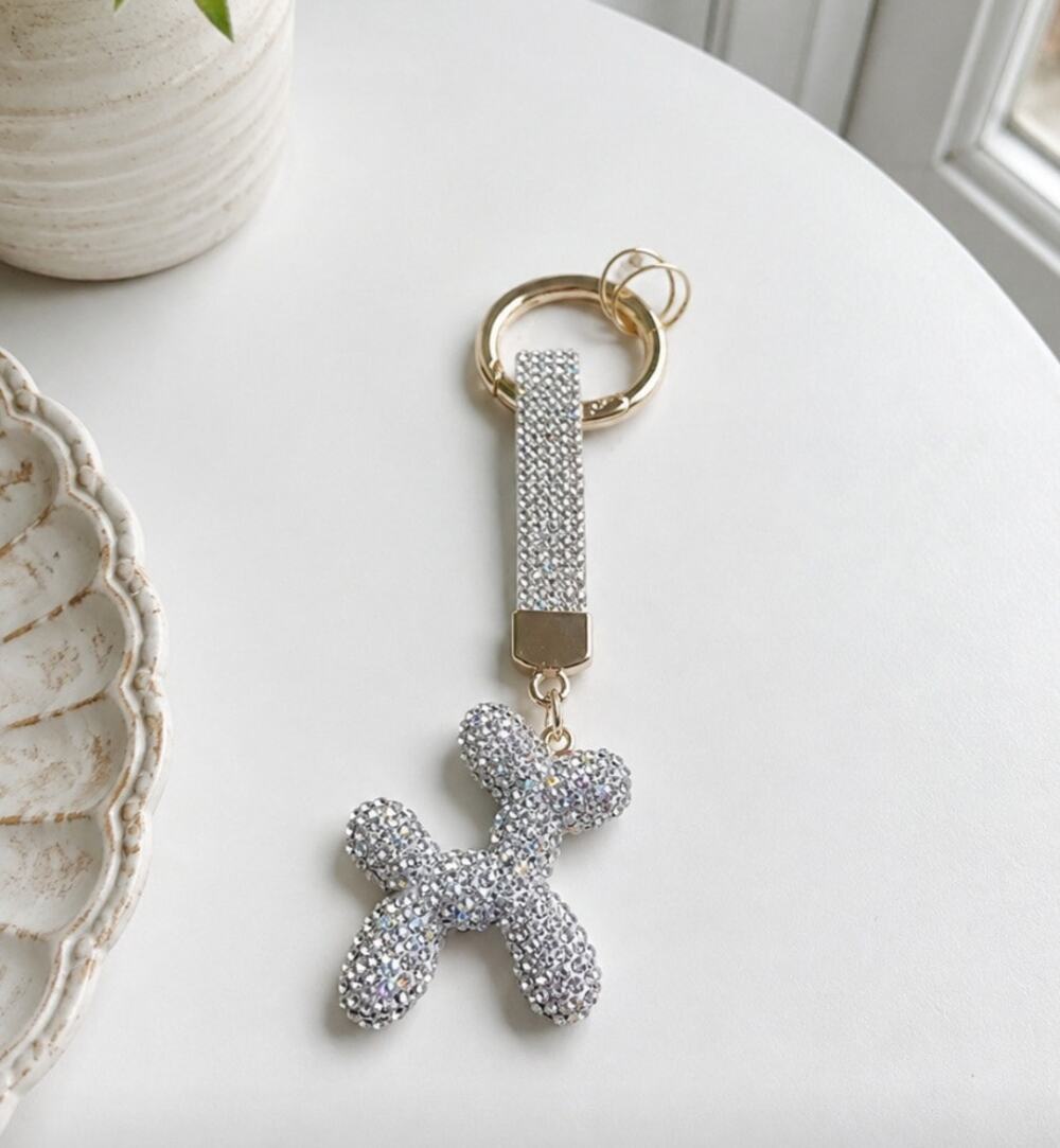 Rhinestone White AB Balloon Dog Bag Charm New